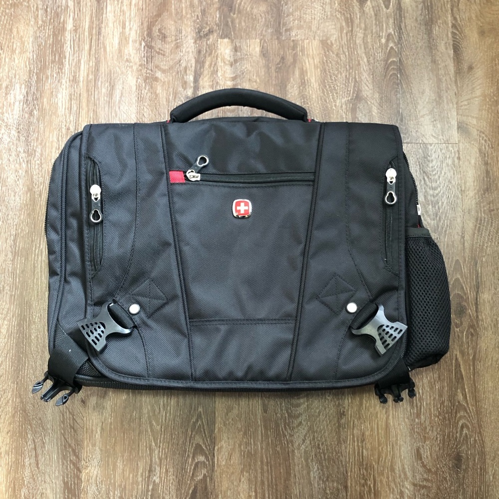 SwissGear Black Laptop Briefcase with Subtle Red Accent